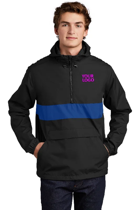 Embroidered Baseball CapsSport-Tek Zipped Pocket Custom Anorak Jackets, Black/ True Royal Embroidered Baseball CapsSport-Tek Zipped Pocket Custom Anorak Jackets, Black/ True Royal