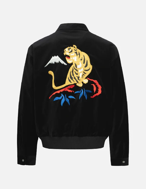 Durable Work HatsTiger and Logo Embroidery Oversized Velvet Bomber Jacket