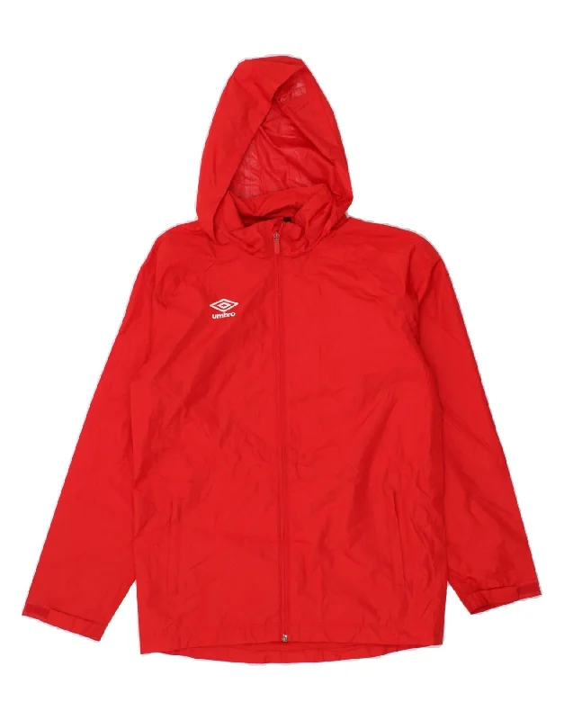 Designer Fedora HatsUMBRO Boys Hooded Rain Jacket 13-14 Years XL Red Polyester