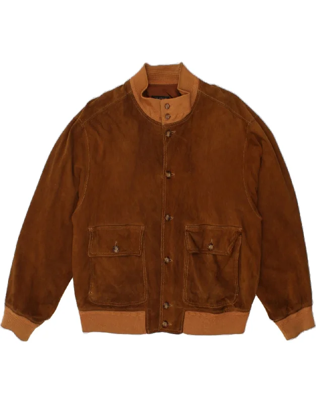 Funky Bucket CapsVINTAGE Mens Classic Suede Bomber Jacket UK 42 XL Brown Leather